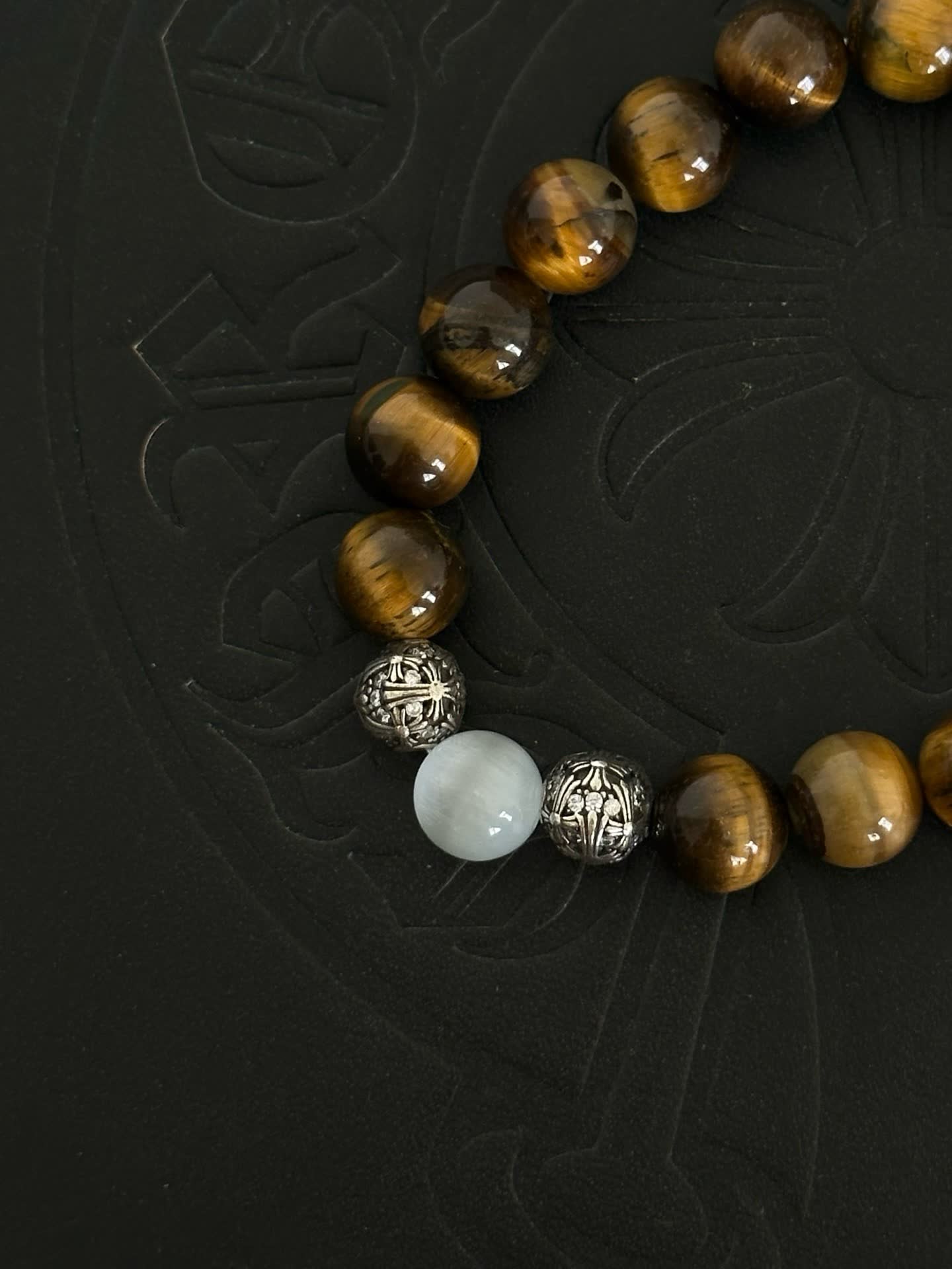 Chrome Hearts Tiger's Eye and White Quartz Beaded Bracelet